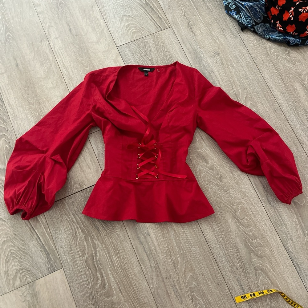 Express Red Lace-Up Blouse